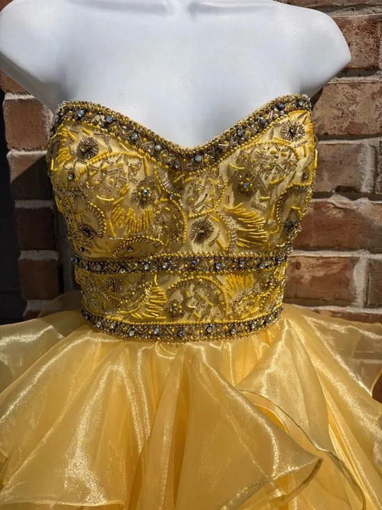 Jovani Yellow Strapless High-Low Ruffle Prom Dress size 6 - Picture 6 of 9
